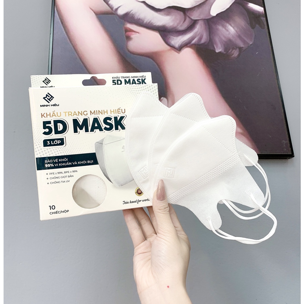 Combo 100 cái khẩu trang 5D Mask Minh hiếu chống bụi mịn và kháng khuẩn 99+
