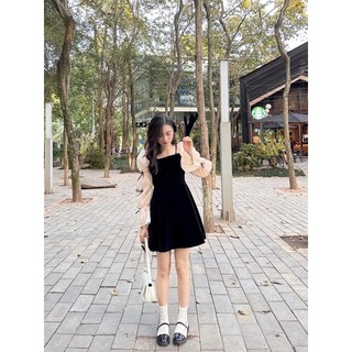 Đầm - váy nhung dài tay đính nơ tay