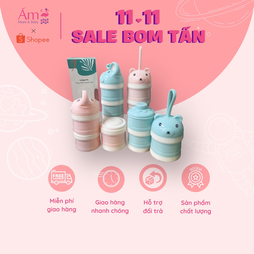 Hộp Chia Sữa Cho Bé Misuta Ấm Gift Decor Đựng Thức Ăn 3 Tầng