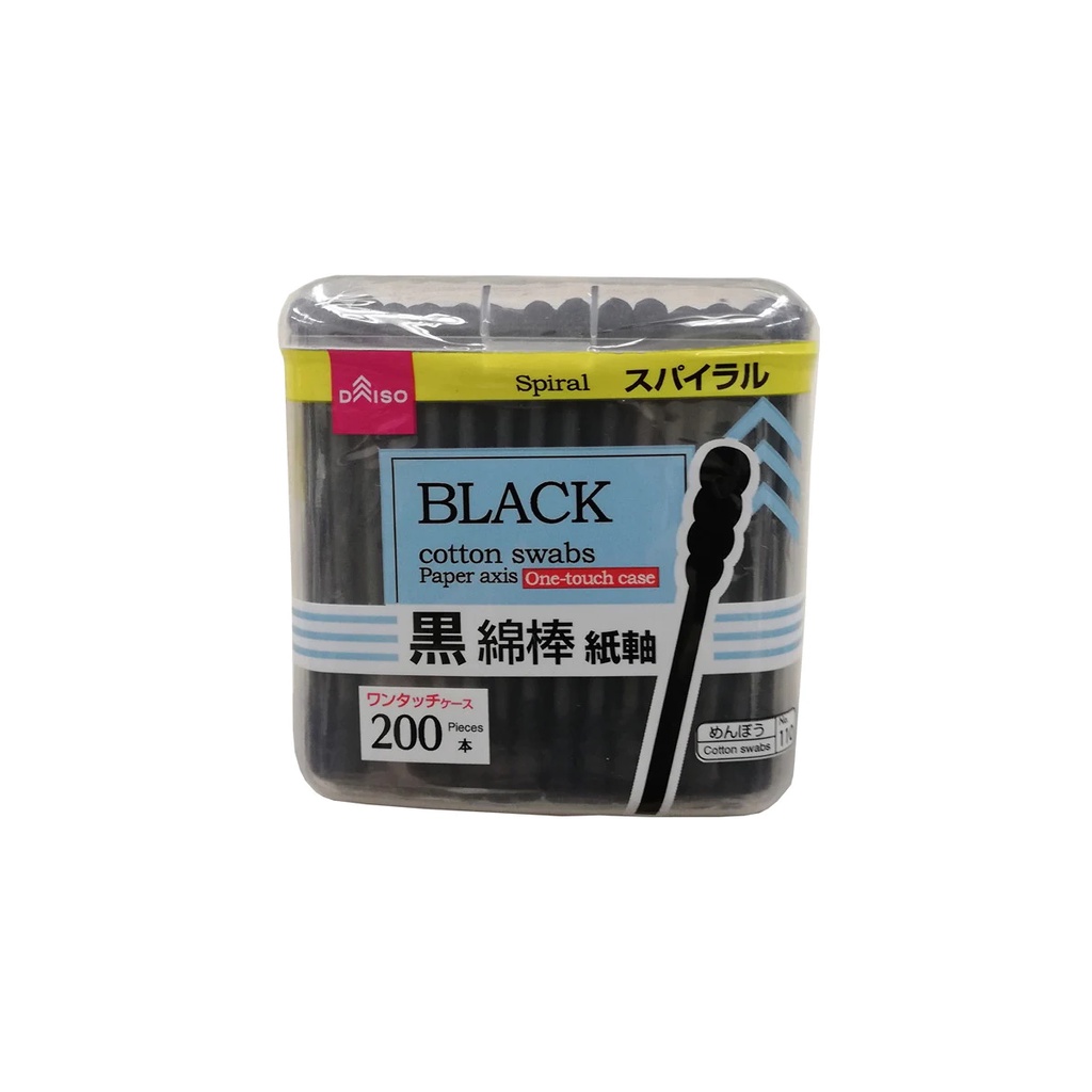 Daiso Tăm bông 200 cây Spiral Black Cotton Swabs Paper Axis 200 Pieces One-Touch Case
