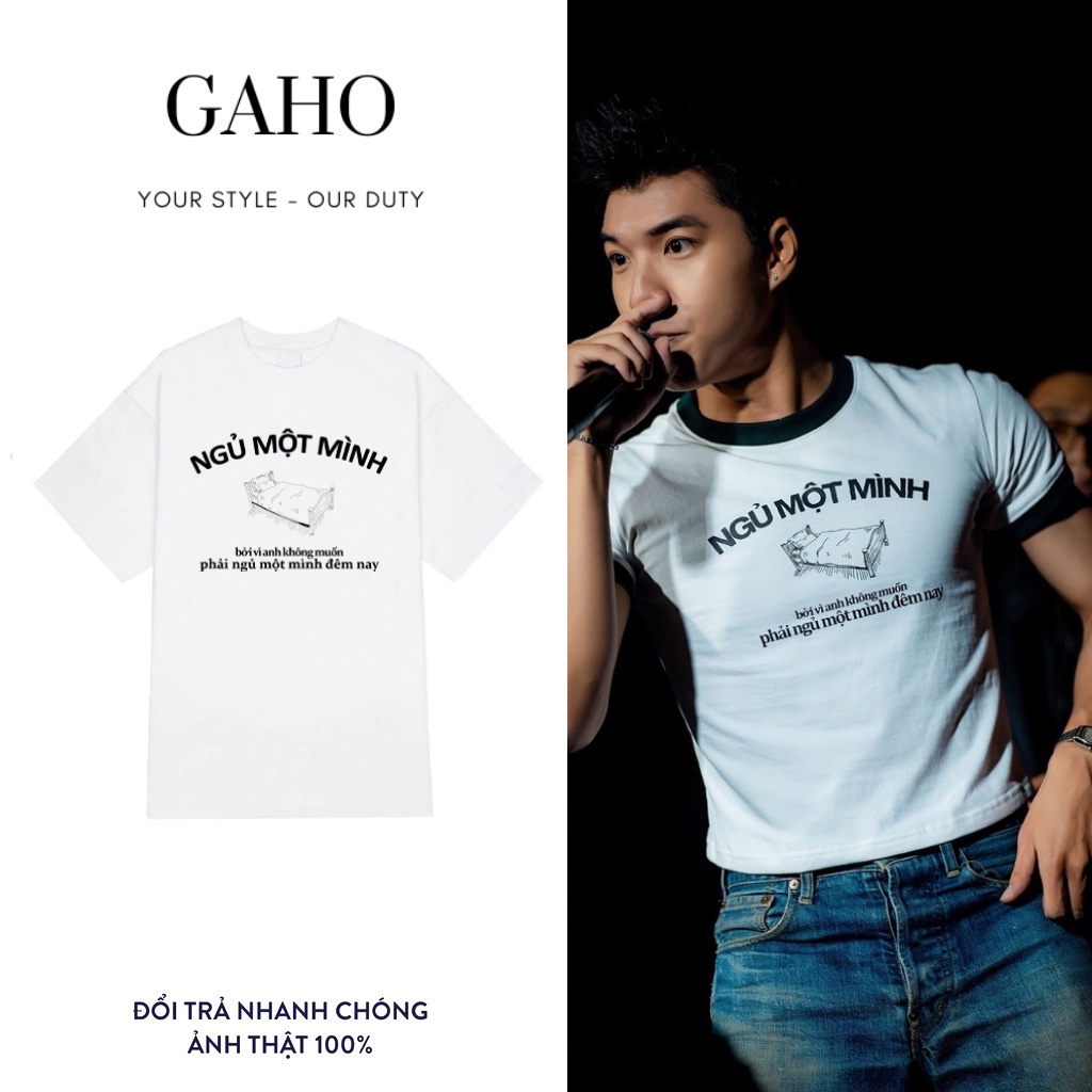 Áo thun Ngủ Một Mình HIEUTHUHAI Cotton Tay Lỡ Unisex - Đen/Trắng Cổ Tròn