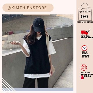 Áo gile gile nữ ulzzang dáng rộng trơn đen style hàn quốc - gl01