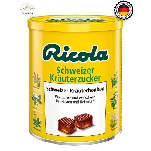 Kẹo ngậm thảo mộc Ricola không đường giảm ho, đau họng của Đức