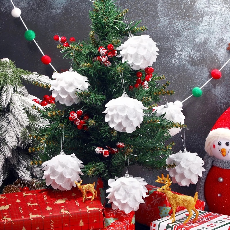 Bộ 3 Quả Cầu Tuyết / Bông Tuyết Xốp 8cm Treo Trang Trí Cây Thông Giáng Sinh / Năm Mới