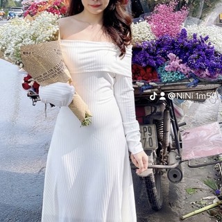 Váy trễ vai dáng dài len tăm cho b m5-m6