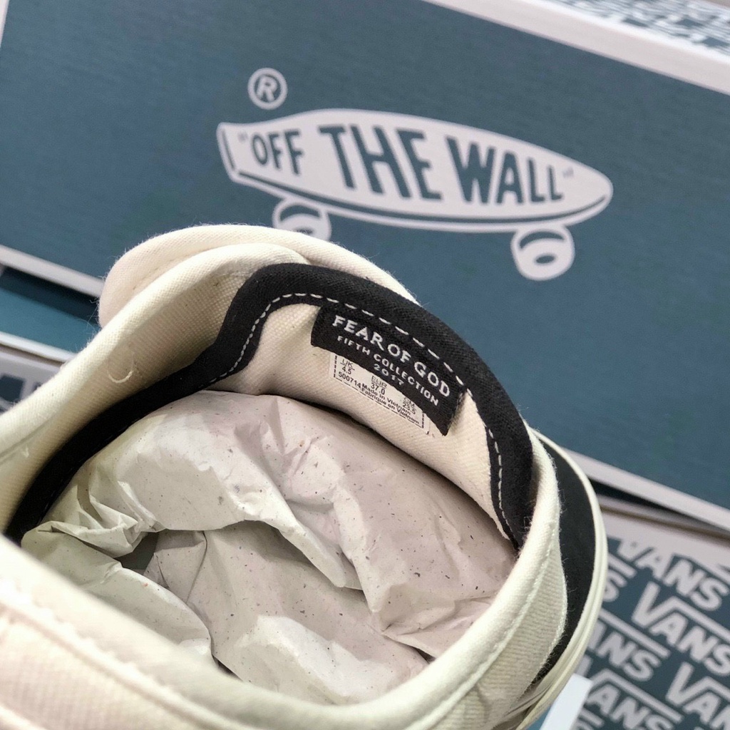 Giày Vans Xỏ Da Dán Đen Trắng Vault Slip On Black White