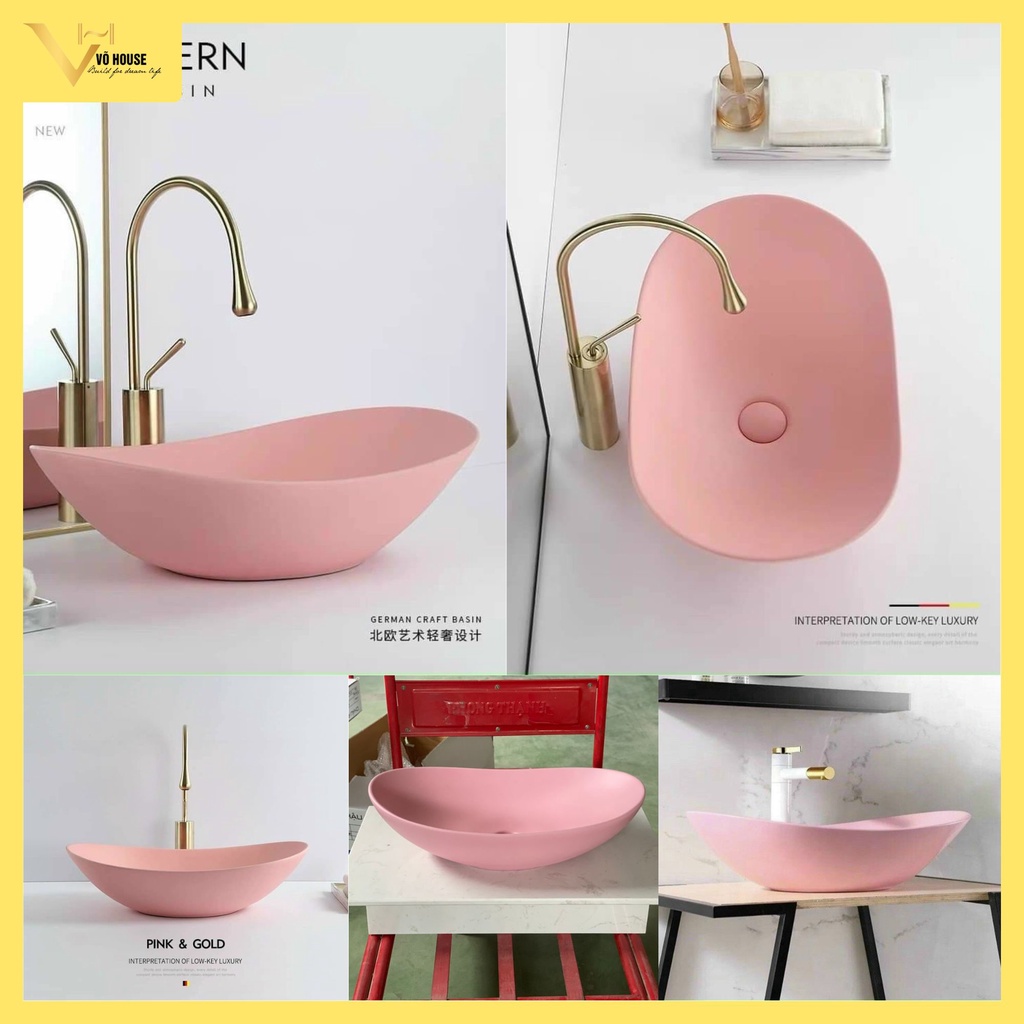 Bồn rửa mặt màu hồng - Lavabo rửa mặt màu hồng - Vòi rửa mặt thiên nga - Vòi rửa mặt màu hồng