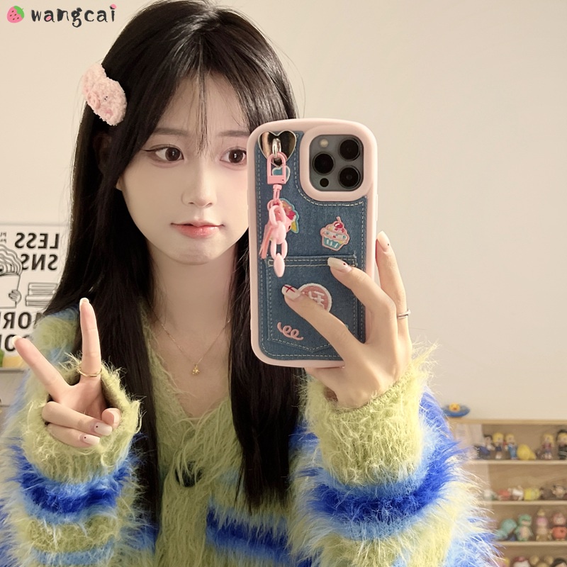 Ốp Điện Thoại Denim Thêu Hình Cô Gái Và Que Kem Cho iPhone 14 Plus 14 13 12 11 Pro Max