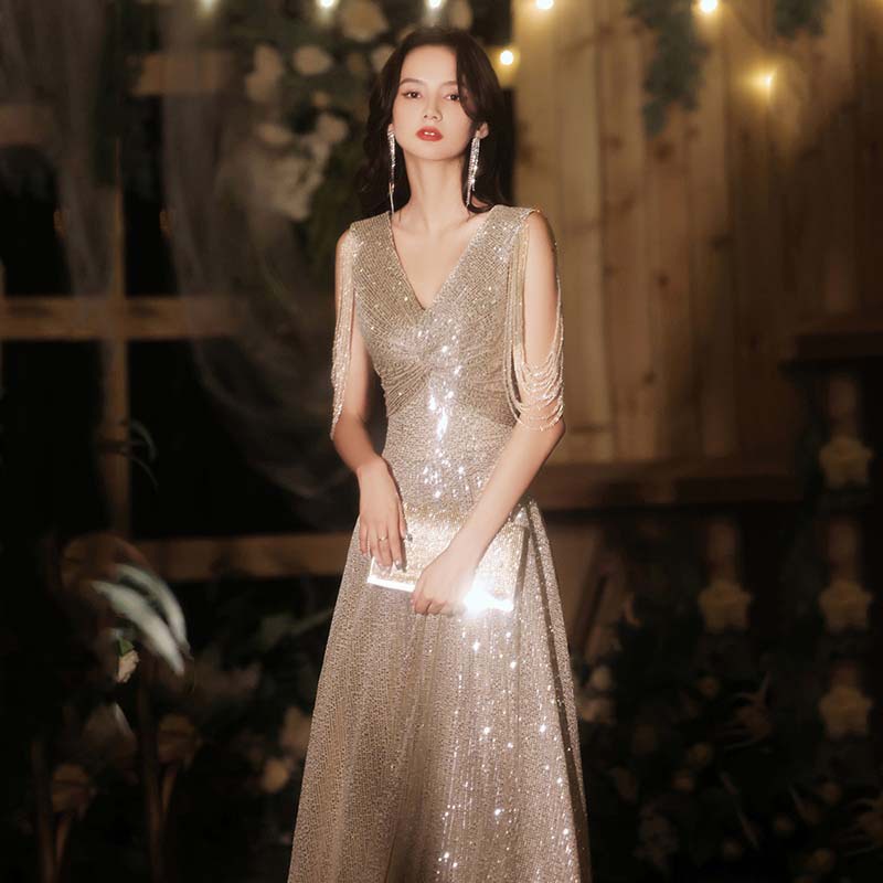 Đầm Dự Tiệc Dáng Dài Đính Kim Sa Lấp Lánh Thời Trang Sang Trọng Cho Nữ