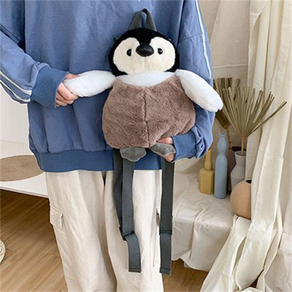 Rebuy1 Túi Đeo Vai Lông Mềm Hình Chim Cánh Cụt Hoạt Họa Nhồi Bông Làm Quà Tặng Cho Nữ