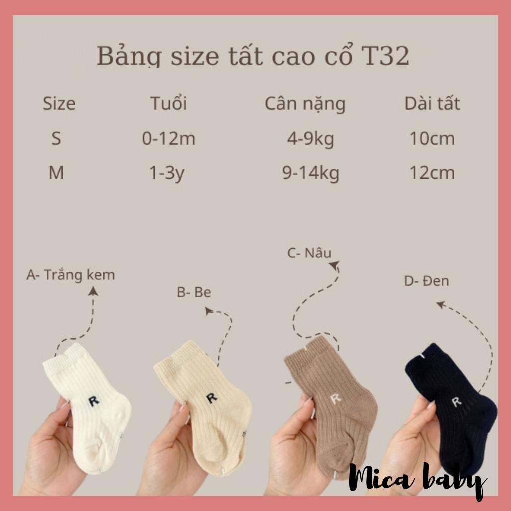 Tất vớ cao cổ chất len thêu chữ R phong cách Hàn Quốc đáng yêu cho bé T32 Mica baby