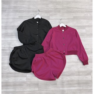Set bomber quần viển cúc dập nổi