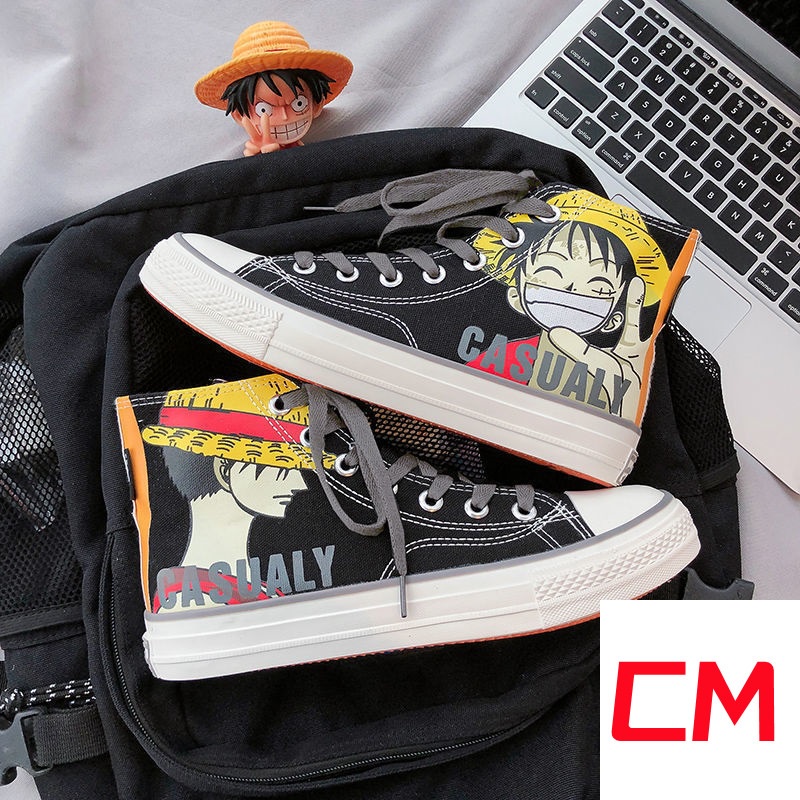 Giày Vải Canvas Cổ Cao Thoáng Khí In Hình Anime One Piece Phong Cách Hàn Quốc Thời Trang Mùa Xuân 1970s Cho Nam
