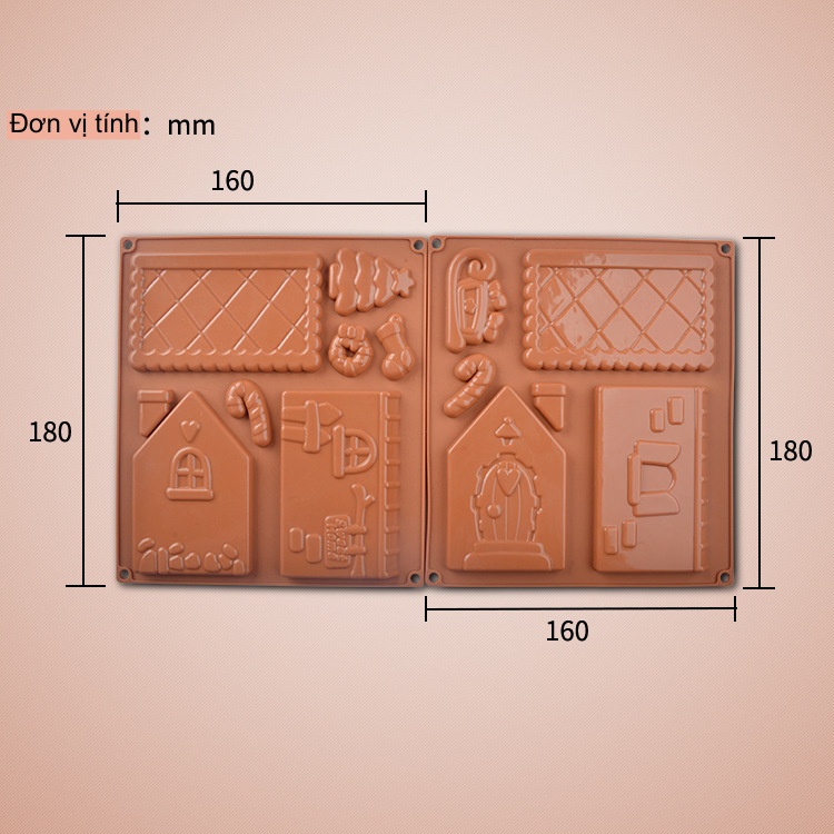 Khuôn làm bánh, kẹo, sô cô la chocolate hình ngôi nhà 3D bằng silicon