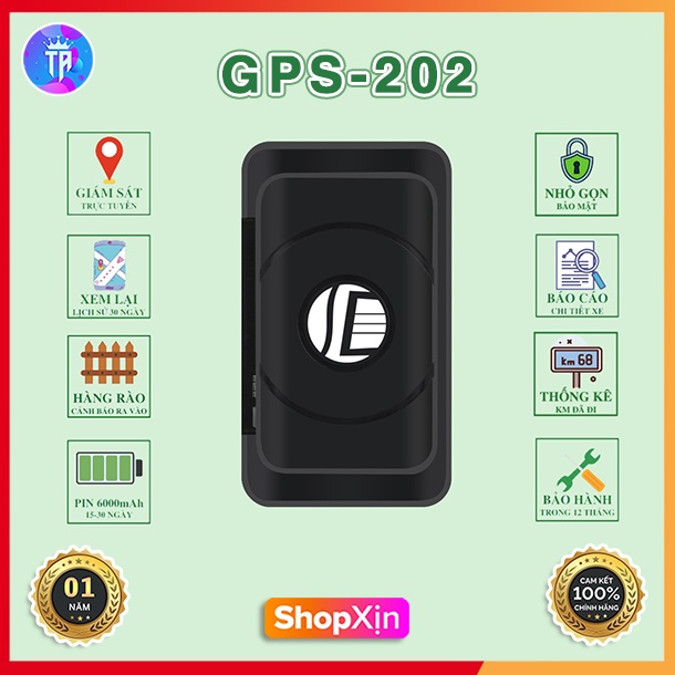 Định Vị Xe Máy Ô Tô Không Dây GPS-202 Thông Minh - Pin Trâu 6000mAh Sử Dụng 30 Ngày - Cập Nhật Vị Trí Liên Tục Chính Xác