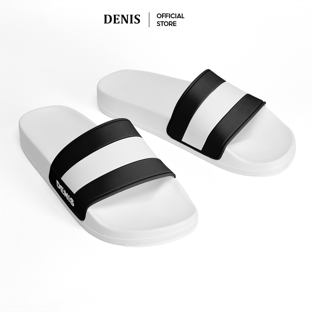 Dép quai ngang Denis Unisex Slipper đế PU Sọc Trắng Đen SP03