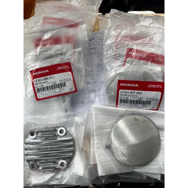 Nắp 4 lõ đầu 12301-GB6-911 và nắp tròn đầu 12341-KFL-850 wave + super chính hãng honda