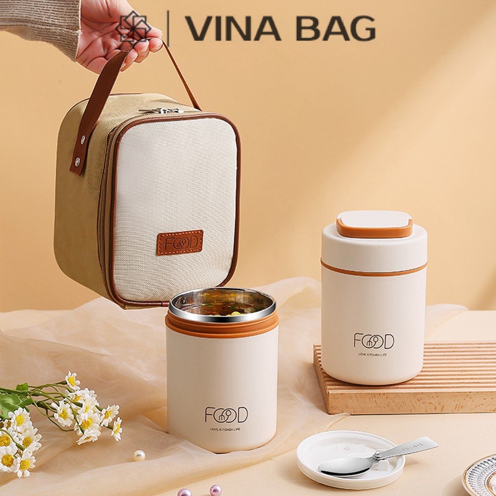 Cặp lồng cơm FOOD-04 giữ nhiệt cao cấp, ủ cháo, đựng canh, có 3 lớp cách nhiệt