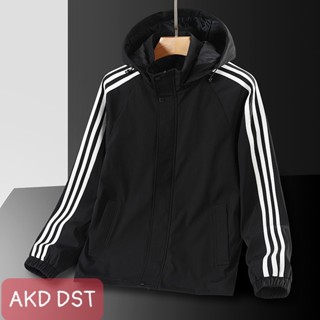 AKD DST Áo Gió Nam chất liệu dù gió 2 lớp chuẩn from dáng chuẩn size như mẫu đen 3 sọc tay có mũ mẫu đơn giản cho nam