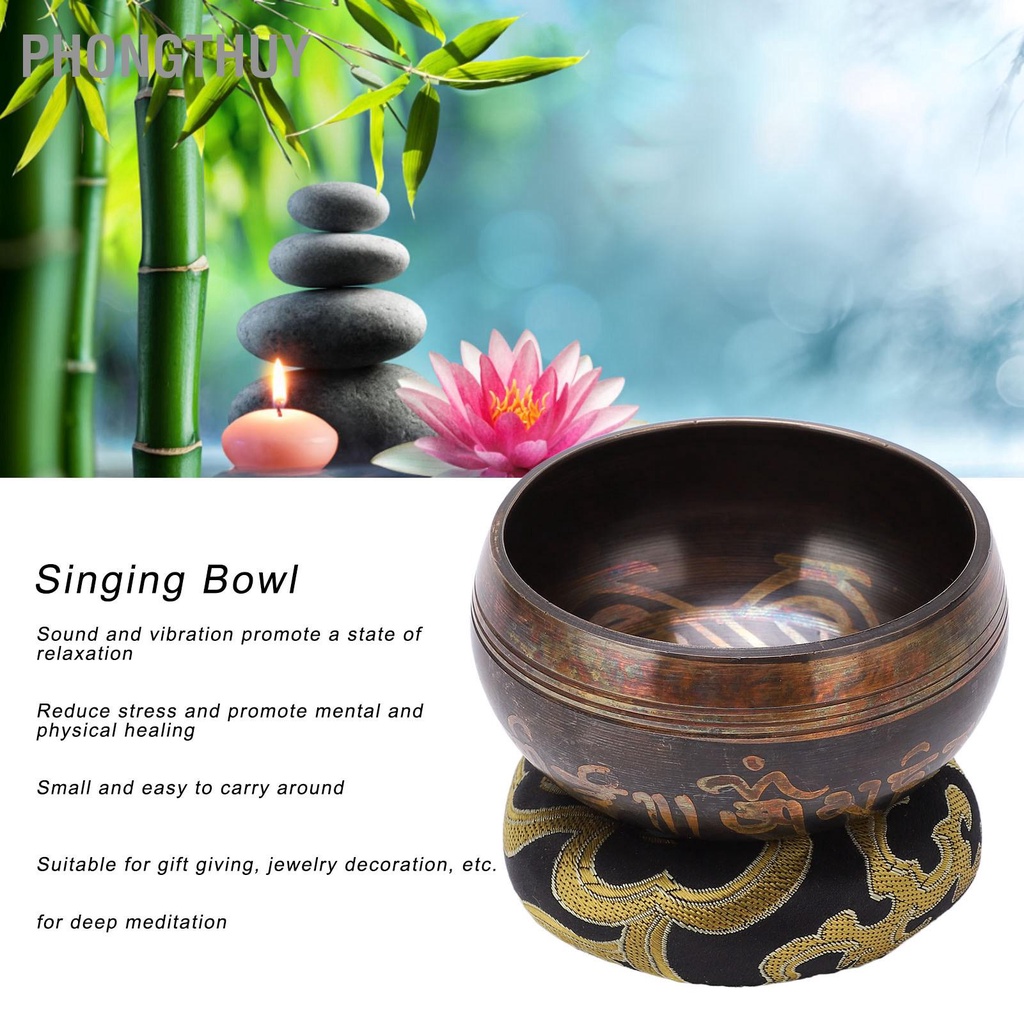 Chuông bát xoay Nepal Tây Tạng bằng Đồng Có cây gõ mõ và đế Tập Yoga Thiền Phật