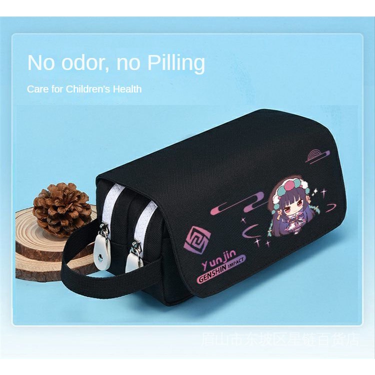 ★Genshin Impact★Túi Đựng Bút Hai Lớp Họa Tiết Hoạt Hình Paimon/Zhongli/ Keqing