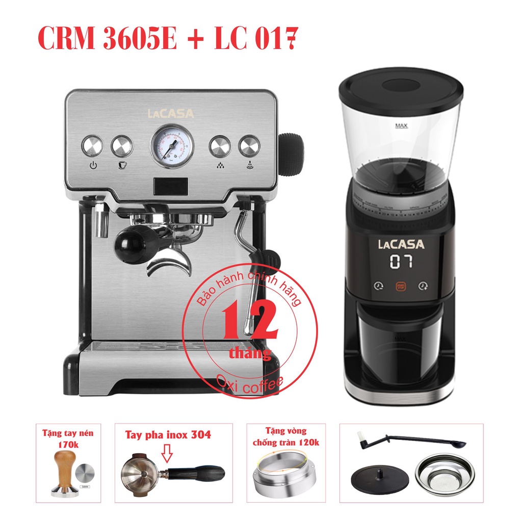 Bộ máy pha cà phê LaCasa CRM 3605E và LC 017