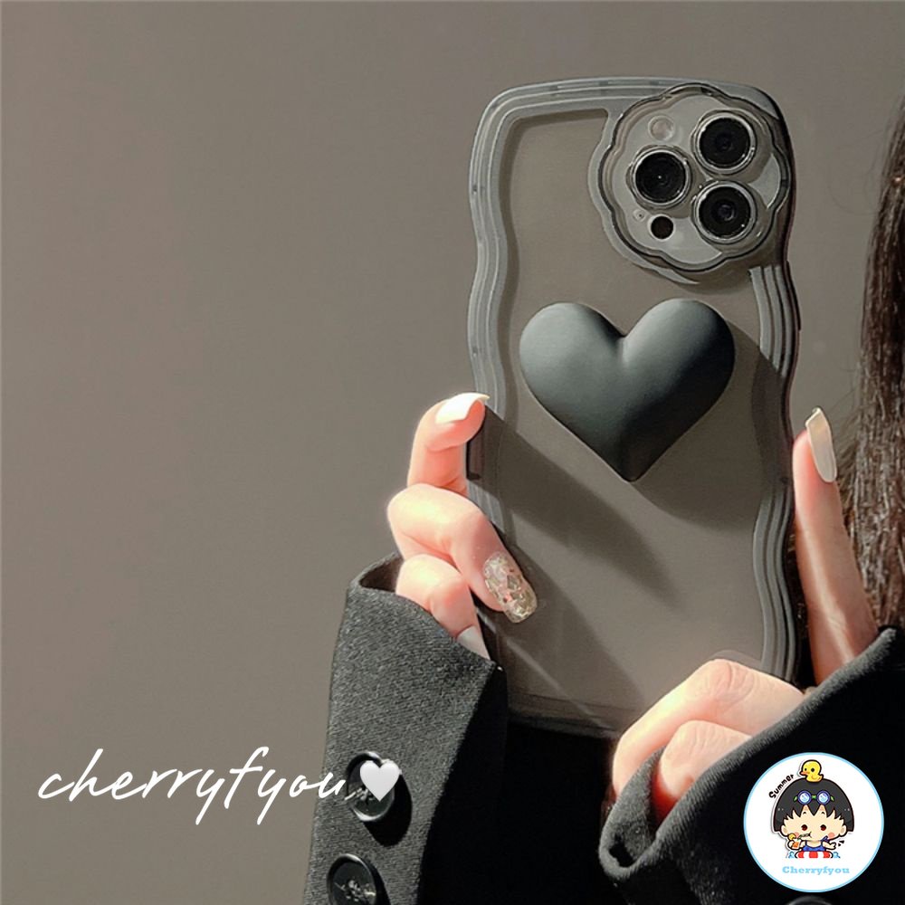 Ốp Điện Thoại TPU Mềm Nhám Họa Tiết Trái Tim 3D Chống Sốc Có Dây Đeo Tay Cho IPhone 14 13 12 11 Pro Max X XR
