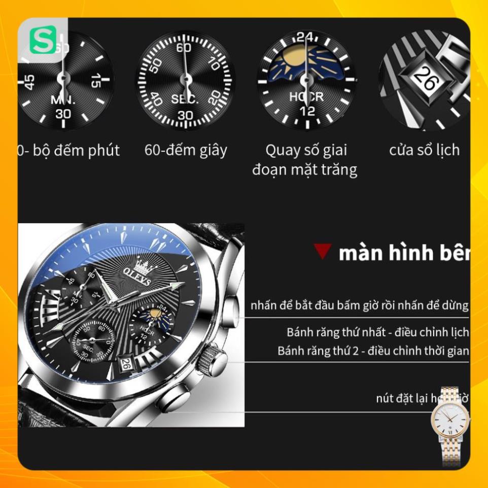 Đồng hồ nam chính hãng OLEVS 2876 dây da bò  Chống thấm nước sâu  hiệu ứng phát sáng