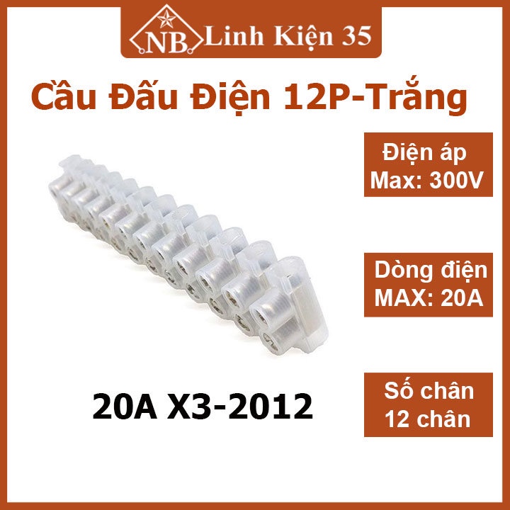 Cầu đấu điện 12 chân, từ nhựa trắng - 20A X3-2012