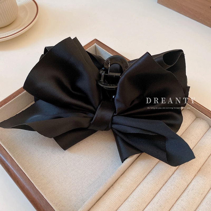 Kẹp Tóc Vải Satin Thắt Nơ Sau Lưng Phong Cách Hepburn Cổ Điển Độc Đáo