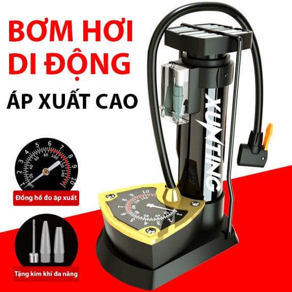 Bơm hơi xe máy xe đạp có đồng hồ đo áp suất mini nhỏ gọn chuyên dụng đi phượt