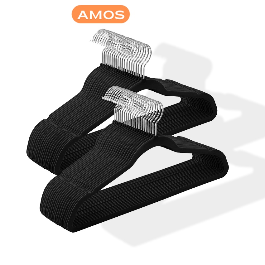 Móc treo quần áo nam nữ AMOS bọc nhung siêu mỏng chống trượt tiện dụng, xoay 360