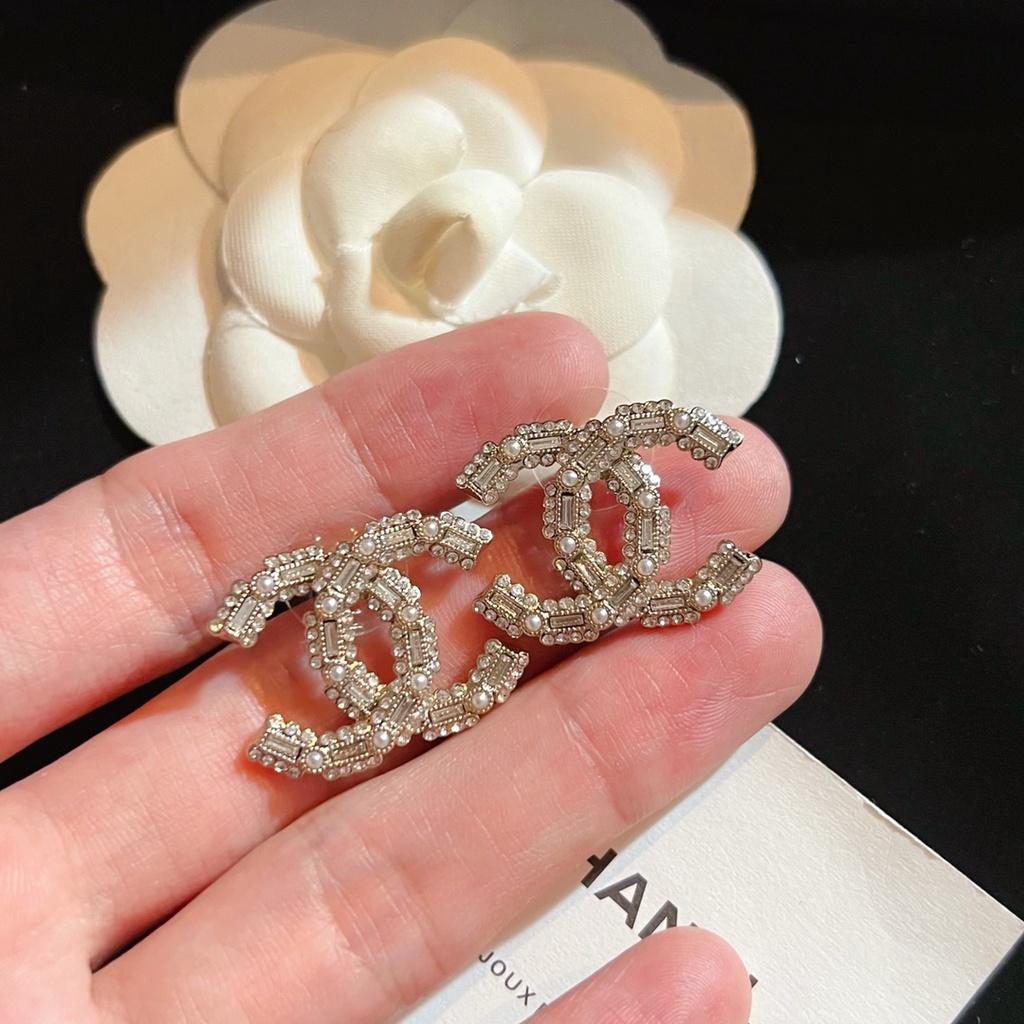 Bông Tai Mạ Bạc 925 Hình Chữ C Đính Ngọc Trai Thời Trang