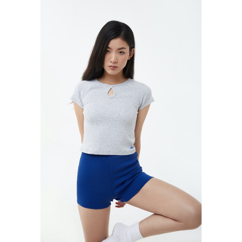 TheBlueTshirt - Áo Thun Nữ Thiết Kế Khoét Cổ Màu Xám - Sunday Funday Rib Tee - Grey