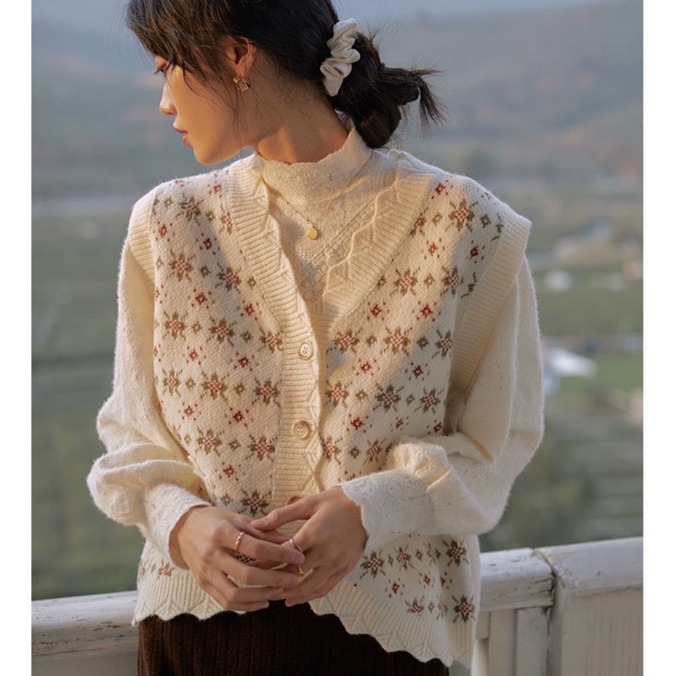 Áo Khoác Cardigan Dệt Kim Cổ Chữ V Dáng Rộng Phong Cách Vintage Dành Cho Nữ