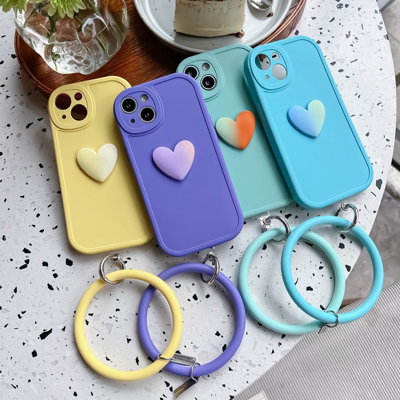 Ốp Điện Thoại Silicon Hình Trái Tim 3D Có Dây Đeo Cho iPhone 13 12 11 pro Max X XS Max 7 / 8 Plus