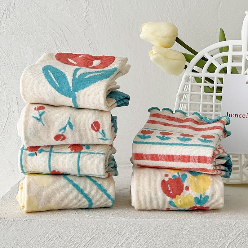 Vớ WAFNHA D774 cotton họa tiết sọc caro thời trang dành cho nữ