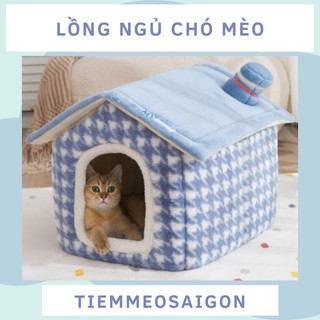 Nhà lồng ngôi nhà giường ngủ nệm chó mèo cute xanh biển lồng ngủ nệm ngủ giường ngủ chó mèo nhà chó mèo
