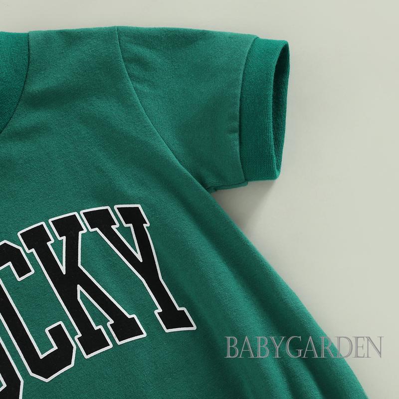 Áo Liền Quần Ngắn Tay In Chữ Lucky Thời Trang Mùa Hè Cho Bé 0-18 Tháng Tuổi