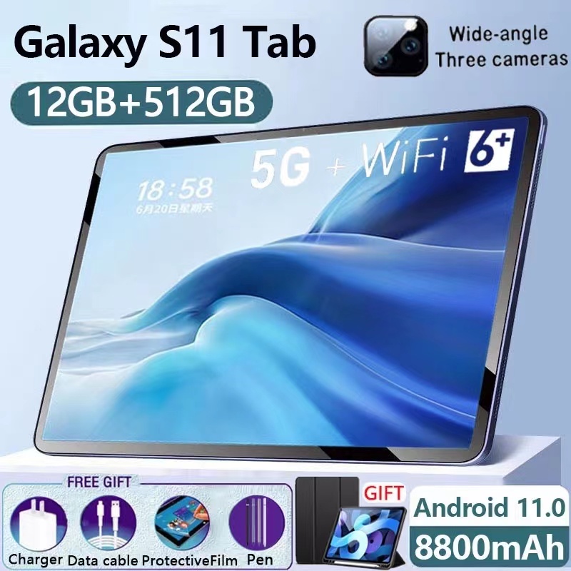 Máy tính bảng giá rẻ S11 thông minh (12GB/512GB) Màn hình lớn PC Android 11 Thẻ SIM kép WIFI Khóa học trực tuyến COD