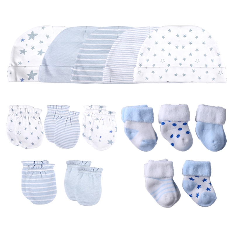 Set 12 / 15 Đôi Găng Tay + Mũ cotton Thoáng Khí Cho Bé 0-1 Tuổi