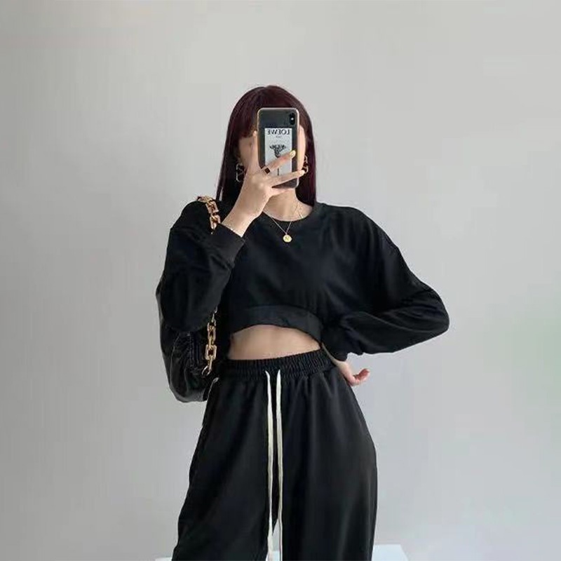 Áo Sweater Tay Dài Cổ Tròn Dáng Rộng Màu Trơn Thời Trang Mùa Thu Cho Nữ