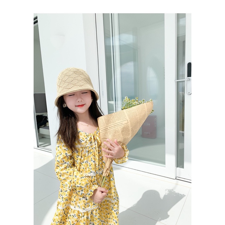 Váy dài tay thu đông hoa nhí vàng cực xinh cho bé gái size nhỡ size đại T05