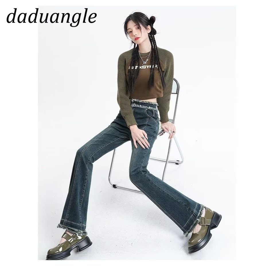 Quần denim nữ Daduhey cạp cao dáng ôm ống loe rộng retro phong cách Hàn Quốc mới có size lớn | BigBuy360 - bigbuy360.vn