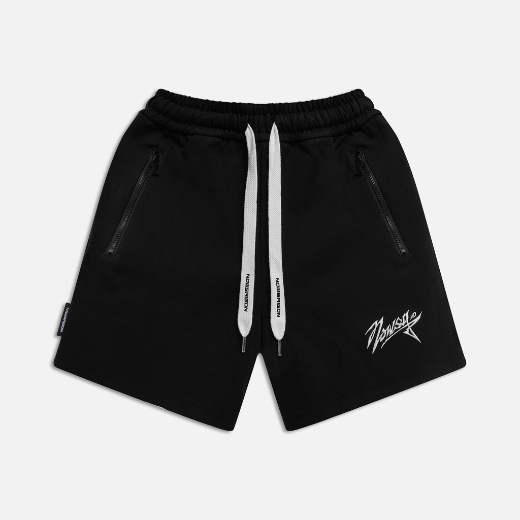 Quần NEEDS OF WISDOM Embroidered Nowsg Sweatshorts - Black - Local Brand Chính Hãng