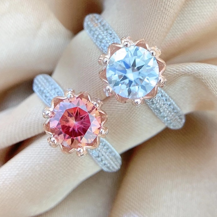 Kim Cương Nhân Tạo Moissanite (6.5mm)Nhẫn S925 tinh khiết bạc, kim cương Mosan đỏ có thể vượt qua bút kim cương thử nghiệm với giấy chứng nhận kiểm định D màu ma tinh khoan