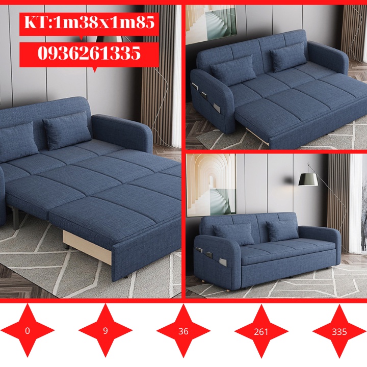 Giường ngủ thông minh khung thép sơn tĩnh điện chắc chắn T469, Ghế Sofa giường gấp gọn có ngăn chứa đồ, KT 1m38x1m85