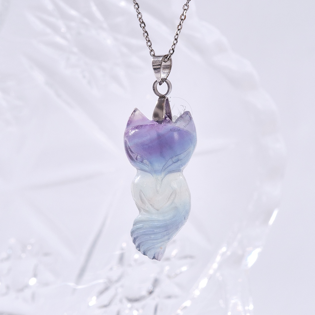 Mặt Dây Chuyền Hồ Ly Đá Fluorite Thiên Nhiên