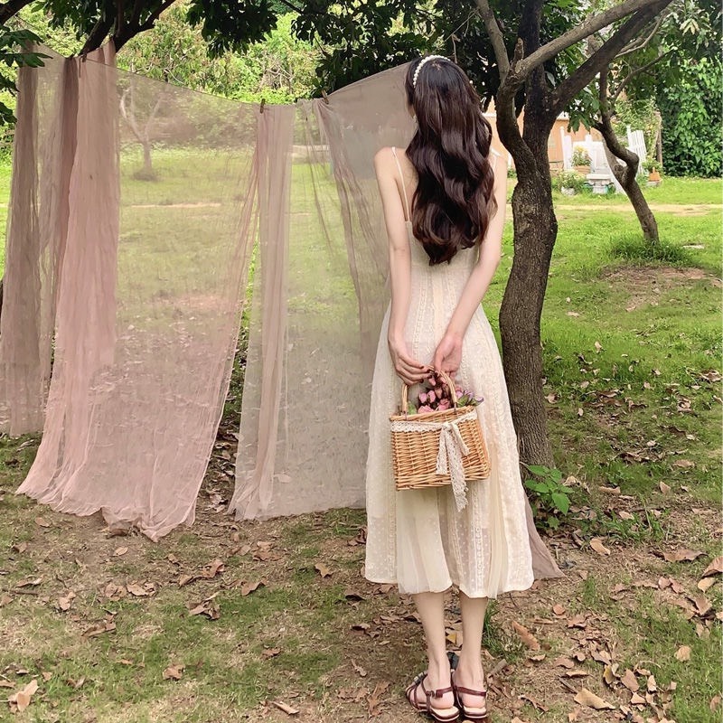 Đầm dự tiệc hai dây dáng dài Vintage tiểu thư sang chảnh thời trang-7shine