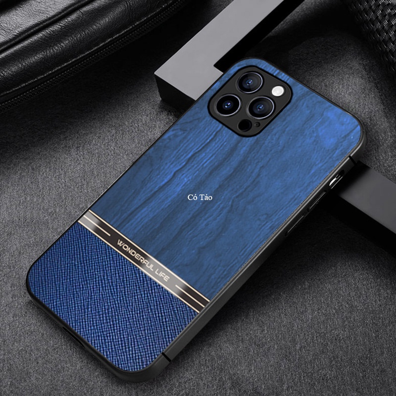 Ốp Lưng Iphone 7 Plus/8plus/xs/xr/xs max/11promax/12 mini/12 pro max/13 pro max/cạnh vuông lưng PU vân gỗ cực sang trọng